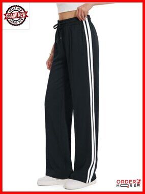 Women's Straight Leg Track Pants with Drawstring Waist and Zipper Pockets